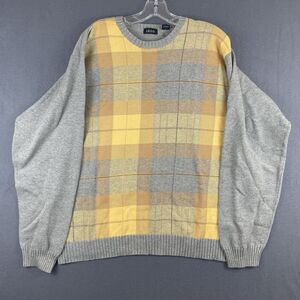 Izod 100% Cotton Plaid V Neck Sweater Gray Yellow Plaid Men’s Sz XL Preppy